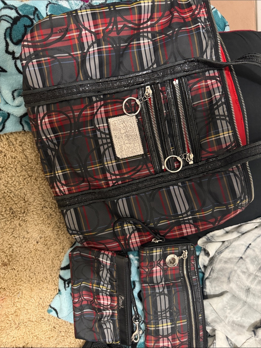 Coach Black and Red Plaid 3 piece bundle